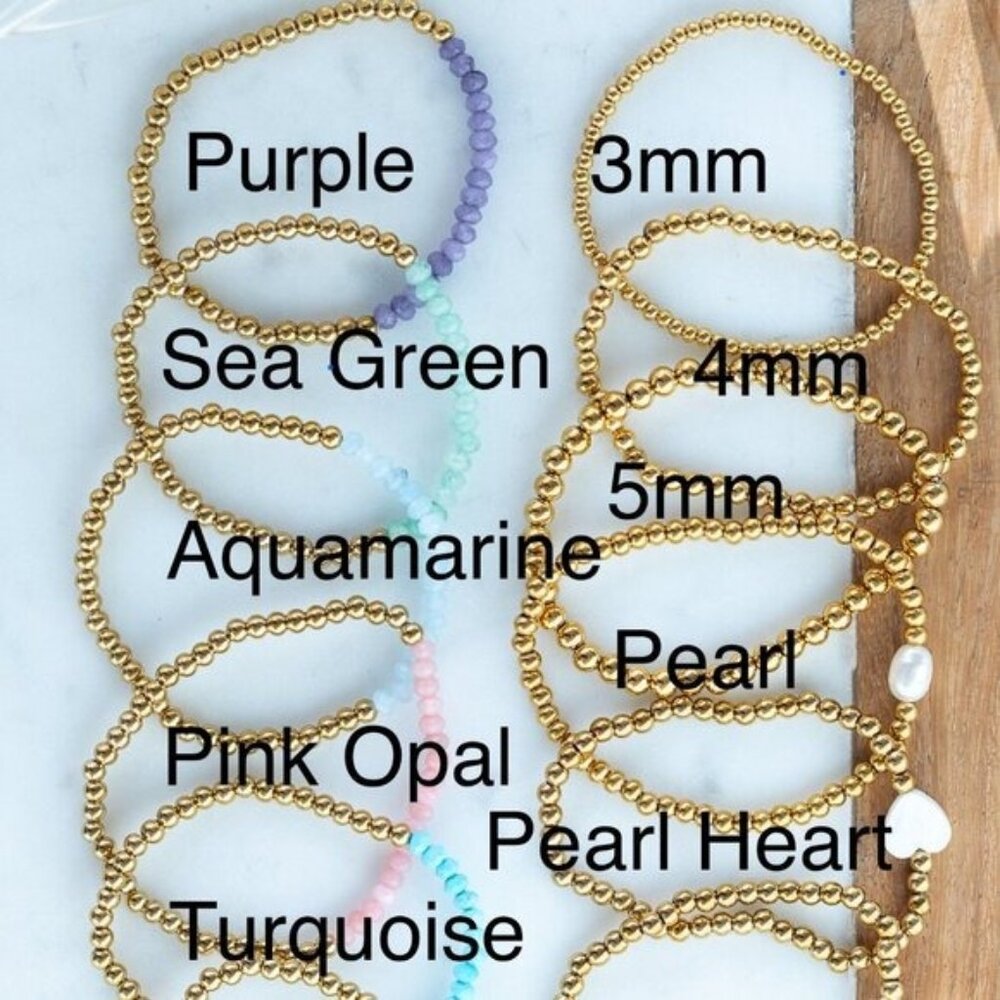 You Pick 2 WATERPROOF Gold Stretch Bracelets Non-tarnish Gemstone & Pearl & Bead